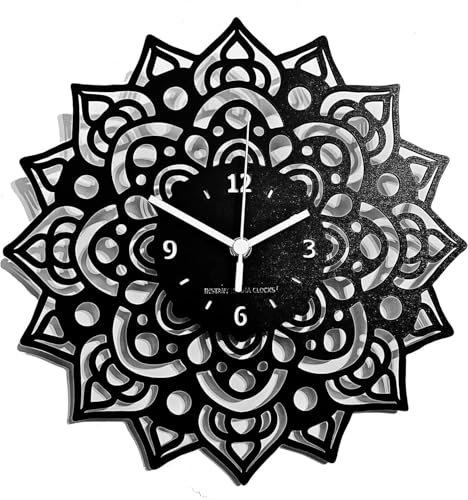 Instant Karma Clocks | Mandala Wanduhr – Spirituelle Deko mit Ornament & Symmetrie | Geräuschlosem Quarzwerk | Geschenkidee für Yogis, Meditationsräume, Boho-Liebhaber