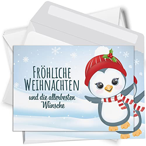 Einladungskarten Manufaktur Hamburg 10 moderne Weihnachtskarten mit Umschlag - Motiv Niedlicher Pinguin - Design-Karten zu Weihnachten im Set