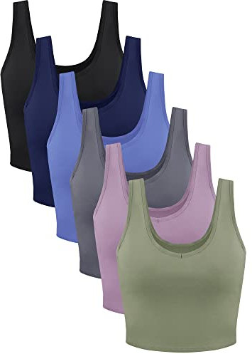 Geyoga Basic-Crop-Tanktop für Damen, ärmellos, Racerback, Sport-Crop-Top, 6er-Pack, Vintage-Stil, Klein