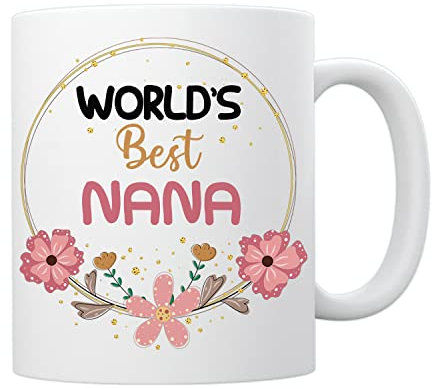 EnvyFone World's Best Nana Mug - Birthday Gift - Flowers/Pink Floral Design - Ladies - Girls - Novelty Tea Coffee Cup