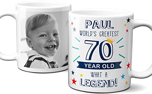 Personalised World’s Greatest Age 70 Mug, 70th Birthday, Personalised photo mug for 70-year-old man, Personalised cup for 70th Birthday, Personalised gift for 70-year-old. Add Name and Photo