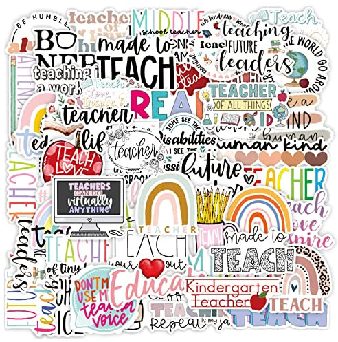 50 pegatinas de vinilo impermeables para profesores para portátiles, botellas de agua, regalos de agradecimiento a los maestros a granel