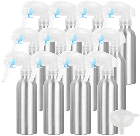 ZEOABSY 12 Piezas Pequeño 200ml Spray de Aluminio Plata Botella de Spray Vacía con Pulverizador Transparente de Niebla Fina Atomizador para Limpieza, Cabello, Plantas, Peluqueria Cosmético, Viaje