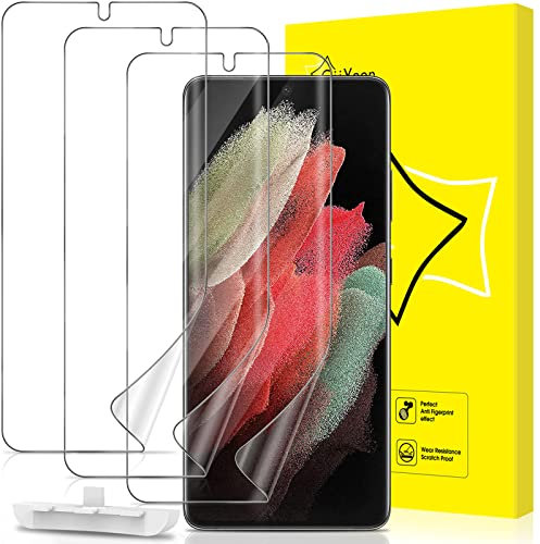 GiiYoon 3 Stück Schutzfolie für Samsung Galaxy S21 Ultra 5G, Weiche TPU-Folie, Vollständige 3D-Gewölbte, Fingerabdruck-ID unterstützen Blasenfreie Klar HD displayfolie