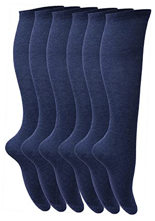 Youngly 6 Pairs of Cotton Lycra Plain Knee High Socks Extra Long Smooth Socks for Women & Girls Knitted UK Size 4-6