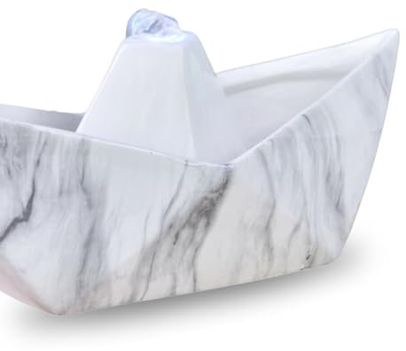 Fontaine d’Intérieur Céramique Création Authentique Effet Marbre Lumière Colorée, Style Atypique et Moderne, Déco Zen Insolite, Idée Cadeau Créateur, Fontaine de Table, H21x32x14cm – Sailing Zen’Light