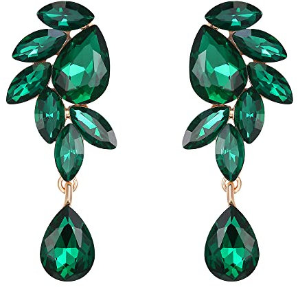 Pendientes de Mujer-Clearine Pendientes de Novia Cristal Increíble Lágrima Marquise Hoja Colgante de Lámpara Aretes,Color Verde Oro-Tono