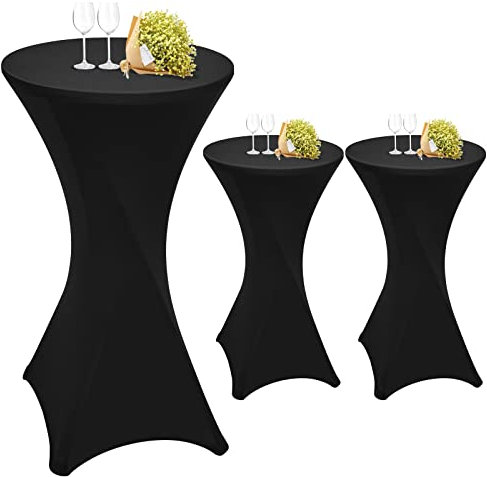 3 Stück Schwarz Stehtisch Hussen Stehtische, Stehtischhusse für Ø 60-65 cm Stehtische und Bistrotische, Stretch-Tischdecke mit Fußtaschen für Hochzeit Geburtstagsfeier Bankett(60 cm, Schwarz)