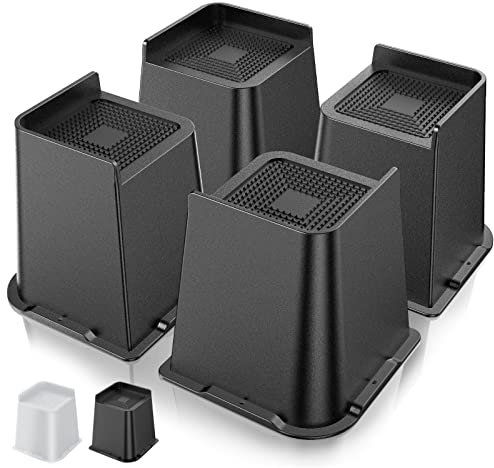 USION Bed Risers 6 inch Heavy Duty Furniture Risers, Up to 6000 Lbs L shaped Bed Lifts Blocks for Sofa Table Couch Desk Bookshelf (Black, 6IN-4PCS)