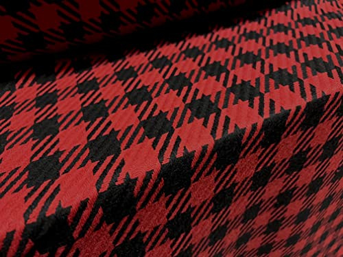 Wollmischgewebe, schweres Jacquard-Material, Meterware, Hahnentritt, Rot und Schwarz