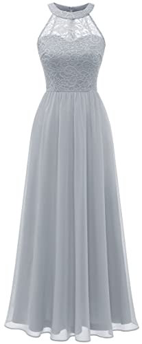 Wedtrend Abendkleider Elegant für Hochzeit Brautjungfernkleider Lang Abschlusskleid Lang Elegant Grau Abendkleid Damen Festlich Chiffon Abendkleid WT0201 Grey M