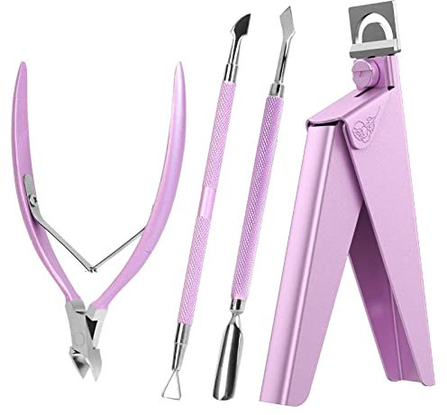 MelodySusie Coupe-Ongles en Acier Inoxydable, 4 en 1 Kits Pince à Cuticules pour la Peau Morte et Pousse-cuticules à Double Tête, Outils à Cuticules Manucures Professionnels pour Salon et Maison, Rose