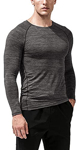 Muscle Alive Herren Fitness Langarmshirts Fest Kompression Grundschicht Bodybuilding Tops Polyester und Spandex 2314 Dunkelgrau L