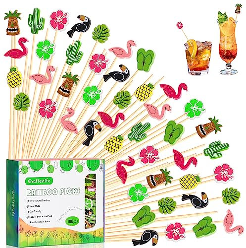 Plettri estivi hawaiani stuzzicadenti frutta dessert bastoncini cibo panino antipasto spiedini di salumi per Luau Tropical Beach Hawaii Theme Party Decoration Supplies (100 pz.)