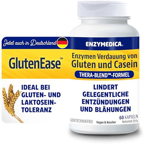 Enzymedica, Glutenease, Indicado Contra Gluten y Caseína, Fórmula Enzimática que Reduce los Gases, Mejora la Absorción de Nutrientes, Sin Gluten, Sin Lácteos, Vegano, 60 Cápsulas
