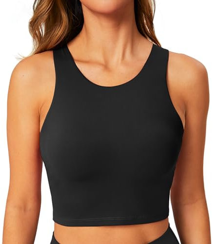 BAYDI Sport BH Damen ohne Buegel Bustier Hochgeschlossenes Crop Top Racerback Tanktops Abnehmbare Polsterung Yoga Bra Schwarz