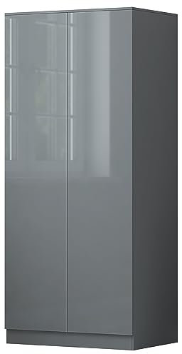 FWStyle 2 Door Modern Bedroom Wardrobe Scandinavian Style Bedroom Furniture - H180 X W80 X D60cm (Matt Grey with Grey Gloss Doors)