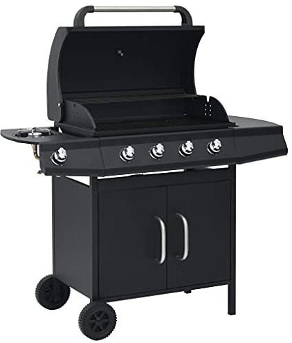 vidaXL Gasgrill 4+1 Brenner mit Rollen Grillwagen BBQ Grill Grillstation Standgrill Gartengrill Wagengrill Barbecue Outdoor Schwarz Stahl