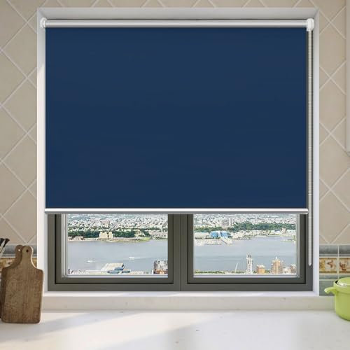 Doppelrollo Klemmfix Ohne Bohren 55 x 90 cm Sonnenschutz Blickdicht Fensterrollo Klemmrollo inkl Montagematerial für Fenster und Tür, Dunkelblau