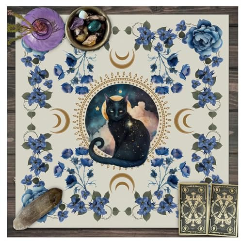Wisafory Altartuch Tarotkarten Tischdecke Mond Phases Blumen Altardecke Spirituell Altar Tarot Tuch Hexerei Astrologie Tischtuch Quadratisch Wandteppich Himmlisches Decktuch Stil 8 49x49cm