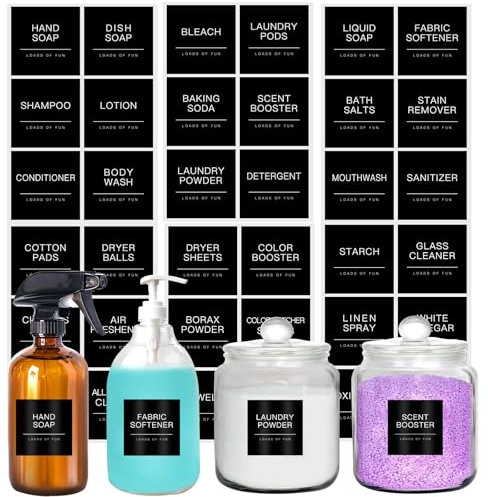 KSIWRE 36PCS Laundry Labels for Jars,Minimalist Laundry Stickers for Containers,Waterproof Preprinted Organization Labels for Bathroom and Laundry Room(Black)
