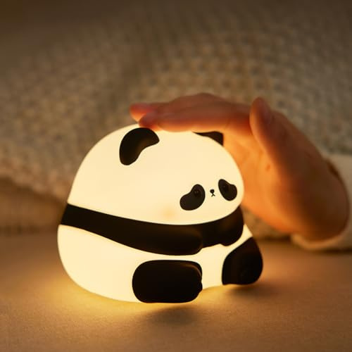 PKKP Panda Nachtlicht für Kinder, Süße Nachtlichter Dimmbar, Silikon Stilllicht baby mit Timer und Touch, USB Aufladung Nachttischlampe für Zimmerdekoration