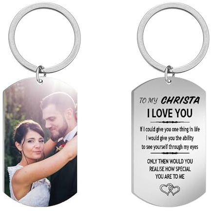Personalisierter Foto-Schlüsselanhänger mit Bild/Foto/Text, individuelle Hundemarke, Paar, Schlüsselanhänger, Geschenk für Familie, Eltern, Vater, Mutter, Mann, Frauen, personalisierbar,