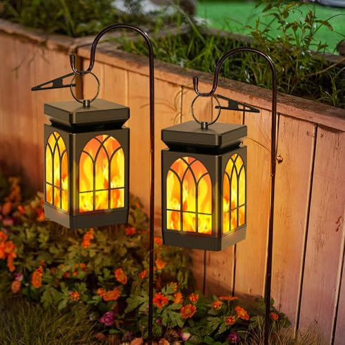 ACAREY Solarlampen Für Außen Hängend, 2 Stück Solar Laternen Für Draußen Mit Realistische Flammeneffekte, IP65 Wasserdicht Solarleuchten Gartendeko Mit Clips Für Außen Hof Halloween Balkon (4 Stück)