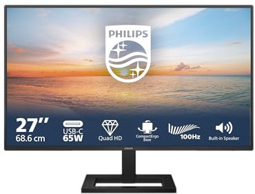PHILIPS 27E1N1600AE - Monitor QHD da 27 pollici, altoparlante regolabile in altezza (2560x1440, 100Hz, HDMI 1.4, USB-C (65W PD), Hub USB) Nero