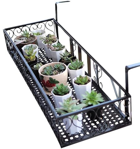 DODOBD Blumentopfhalter Balkon Hängendes Blumenregal Metall Hängeregal mit verstellbaren Haken Hängegeländer für Terrasse Veranda Zaun Balkon Schwarz hängende Blumenständer Balkon