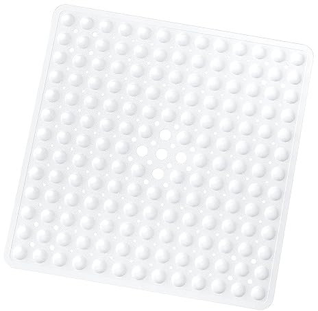 BedLooms Shower Mat Non Slip Anti Mould – White 53x53 cm Square Bath Mat for Bathroom & Bathtub with Strong Suction Cups Grip Bath Mats Easy Drain & Machine Washable Mat