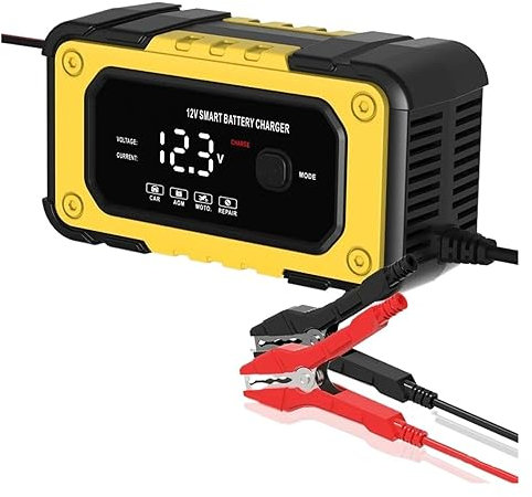 nmbhus Chargeur De Batterie De Voiture 4 120Ah 6A 12V Chargeur De Batterie Automobile Plomb-Acide À Cycle Profond for Chargeur Rapide De Moto Automatique(Color:Yellow)