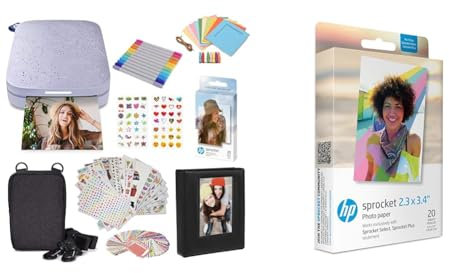 HP Sprocket Couleur Imprimante Photo Portable (Rose) Imprime instantanément des Photos Autocollantes & 2.3x3.4 Papier Photo Zink de qualité supérieure (20 Feuilles) Compatible avec l'imprimante Photo