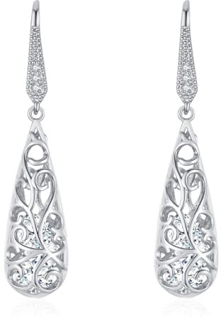 Ovitneth Damen Hänge Ohrringe Silber 925 Hängend Hochzeit Glitzer Hängeohrringe Ohrhänger Silber 925 Lang Hängende Damenohrringe Schmuck Modeschmuck Mama Geschenke für Frauen Freundin Sie Frau