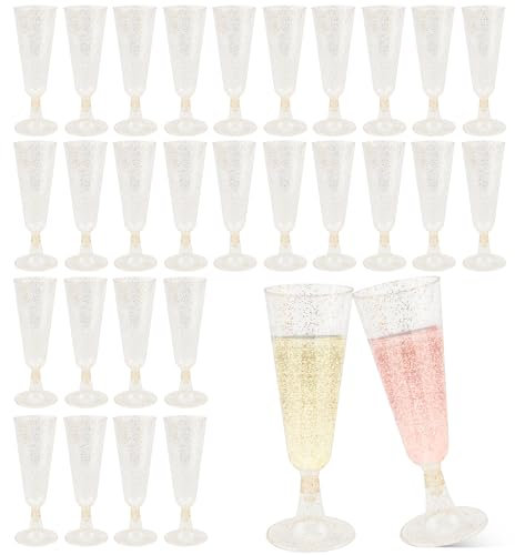 LPZMPZ 30 Pièces Flûtes à Champagne en Plastique 150ml Verres à Champagne en Plastique Réutilisables, Coupe Champagne Plastique Transparent pour Mariage Anniversaires Camping Fêtes Festives