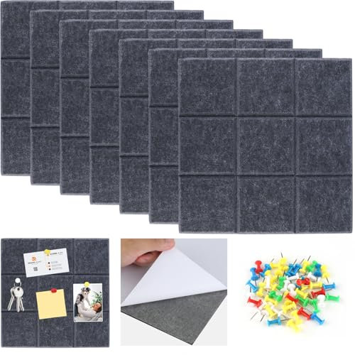 Filz Pinnwand, 7 Stück Große Filzboard Selbstklebend, 30x30cm Memotafeln Memo Boards mit 50 Pinnnadeln, Bulletin Board, Filztafel, Korkwand Wanddekoration für Büro, Küche, Schule (Dunkelgrau, 30x30cm)