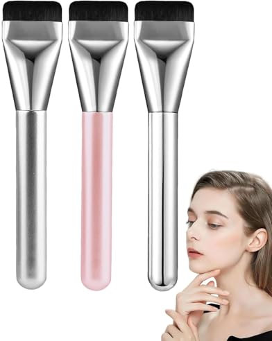 QLEUIFT 4 pcs Pinceau Fond de Teint à Angle Large et Plat, Foundation Brush, Pinceau Masque, Pinceaux Maquillages Fond de Teint Professionnel pour Visage, Pinceau Anti Cerne
