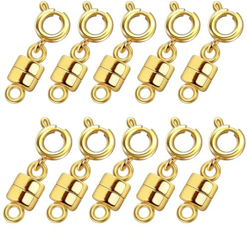 KSJEHW 10 Stück Magnetverschluss Kette 925 Sterling Silber Armband Verschluss Magnetverschluss für Ketten Halskette Armband DIY Jewellery Making Accessories(Gold)