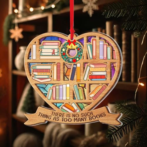 Buchliebhaber-Geschenke für Buchliebhaber – Buchclub, Bücherwürmer, Bibliothekar, Lesergeschenke – Buchornament für Weihnachtsbaum 2024 – Sonnenfänger-Ornament für Buchliebhaber