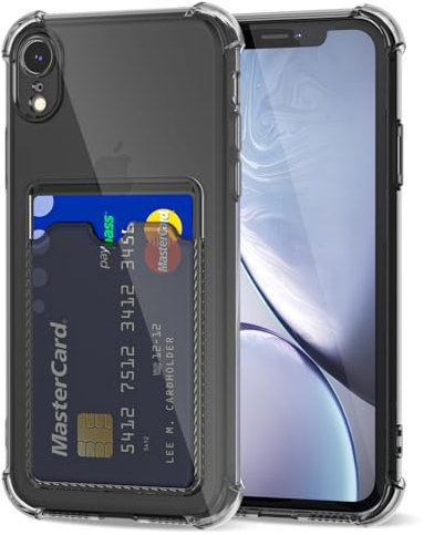 Svanove for iPhone XR Case Wallet Clear, Card Holder Case with Credit Card Slot, Thin Slim Transparent Silicone Grip Soft Rubber Protective Shockproof Airbag Bumper for Women, Black
