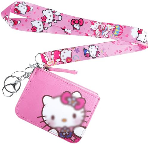 yumcute Ki-ty Geldbeutel Kinder Jungen Mädchen, Kinder Geldbeutel Brustbeutel Kinder mit Lanyard, Cartoon Anime Geldbörse, Portmonee Kinder, Portemonnaie Kinder mit Umhängeband und Schlüsselanhänger
