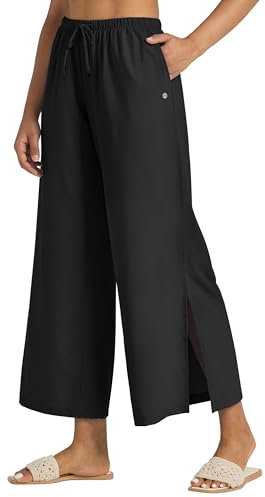WILLIT Damen Hose Weite Hose Palazzo Leichte Freizeithose High Waiste Strandhose UPF 50+ Badehose Beach Schnelltrockner Sonnenschutz mit Taschen Schwarz M