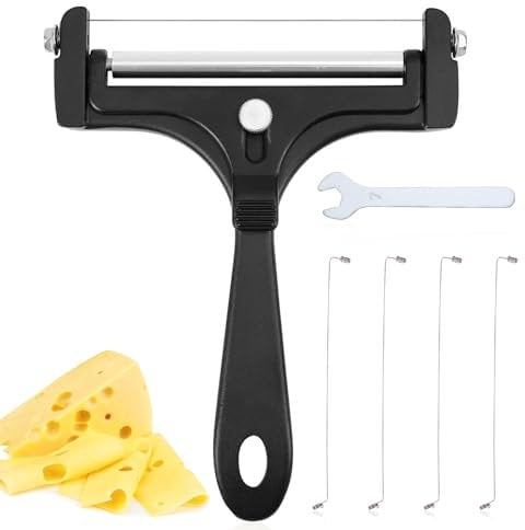 6 St Käsehobel-Set, Edelstahl Käseschneider aus Draht mit 4 Zusätzlichen Drähten und Schraubenschlüssel Handkäsehobel Butterschneider Lebensmittelhobel für Blockkäse (Schwarz)
