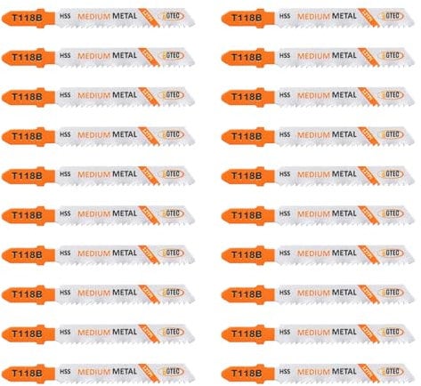20PCS T Shank Jigsaw Blades Set - BGTEC HSS(M2) Jig Saw Blades for Wood, Plastic and Metal Cutting(T118B)