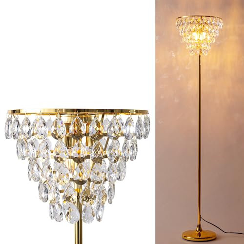 Alpinaluz Stehlampe aus Glas, elegantes Design mit goldenem Sockel, Wasserfallschirm und 3 E14-Lichtern, moderner Stil für Wohnzimmer, Schlafzimmer und Büro