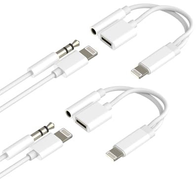 Adattatore Lightning a Jack Cuffie 3.5mm (2pack) per iPhone 14 Cavo AUX Audio per Apple Caricabatterie Connettore Cuffie Accessori Auto per iPad Lightning Aux Auxiliar Convertitore Doppia Porta