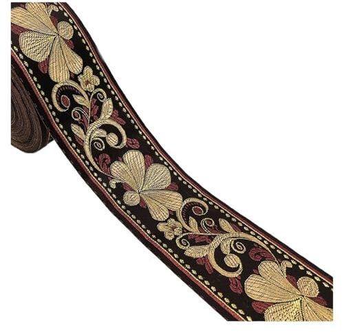 QSCTYG Ruban Jacquard tissé en Sangle de 1 mètre, Tissu en Dentelle à Fleurs Vertes, dorées et Roses, Largeur de 6 cm(Gold)