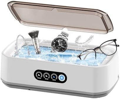 Limpiador Ultrasonidos 49000Hz 650 ml, Clean Pod con pantalla LED, operación con un toque y 3 modos de Limpieza Temporizador, para Gafas, Joyas, Relojes, Dentaduras, Razots. Blanco