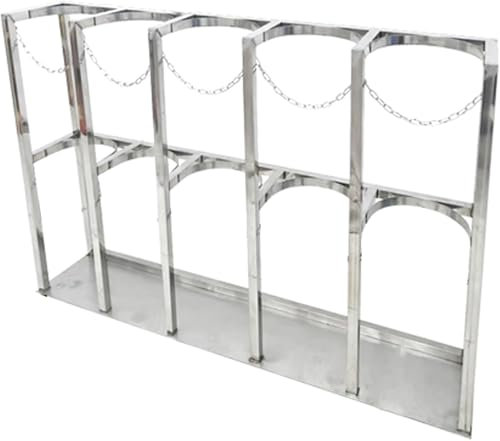 Oxygen Cylinder Cart, Oxygen Tank Cart Dolly, Stainless Steel Gas Cylinder Fixed Rack, Cylinder Tank Rack Wirh Adjustable Protective Chain, Gas Cylinder Storage Rack (A Color 40.6x7.9x15.7 in 5 Bottl