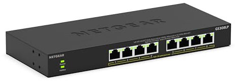 NETGEAR Switch Gigabit a 16 porte, (GS308LP) - Con 8 PoE+ a 60 W aggiornabile, montaggio su scrivania, a parete o su rack
